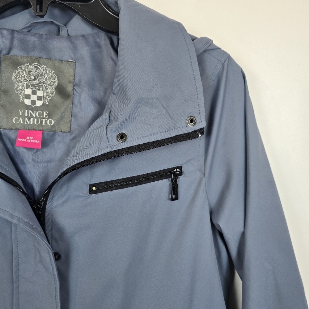 Vince Camuto Blue Hooded Rain Jacket Drawstring Waist Water Resistant XS - Picture 13 of 16